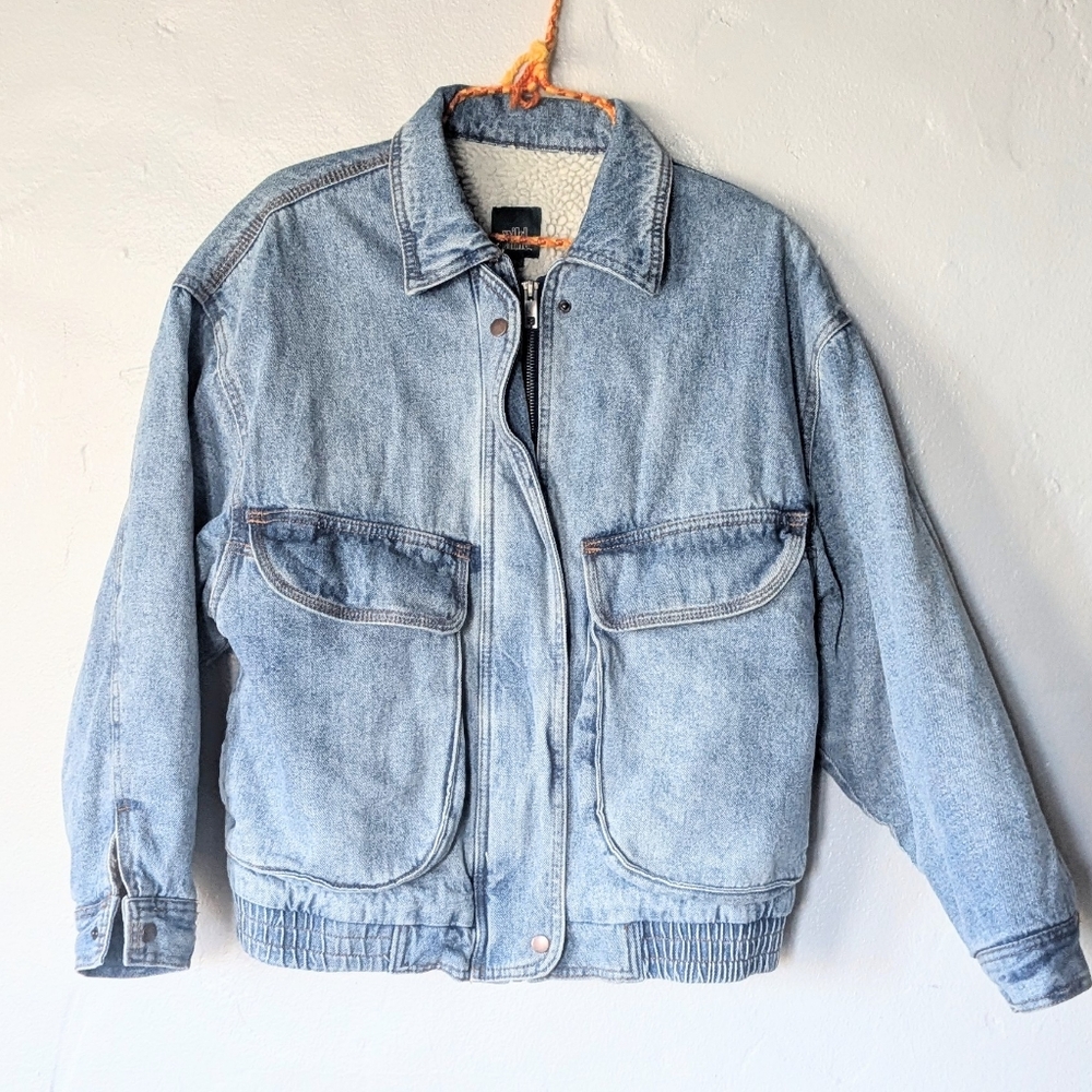 wild fable Light Blue Denim Sherpa-Lined Jacket